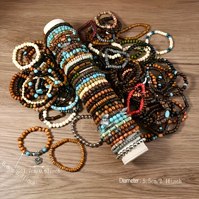 42pc Bohemian Wooden Bead Bracelet Mega-Set.