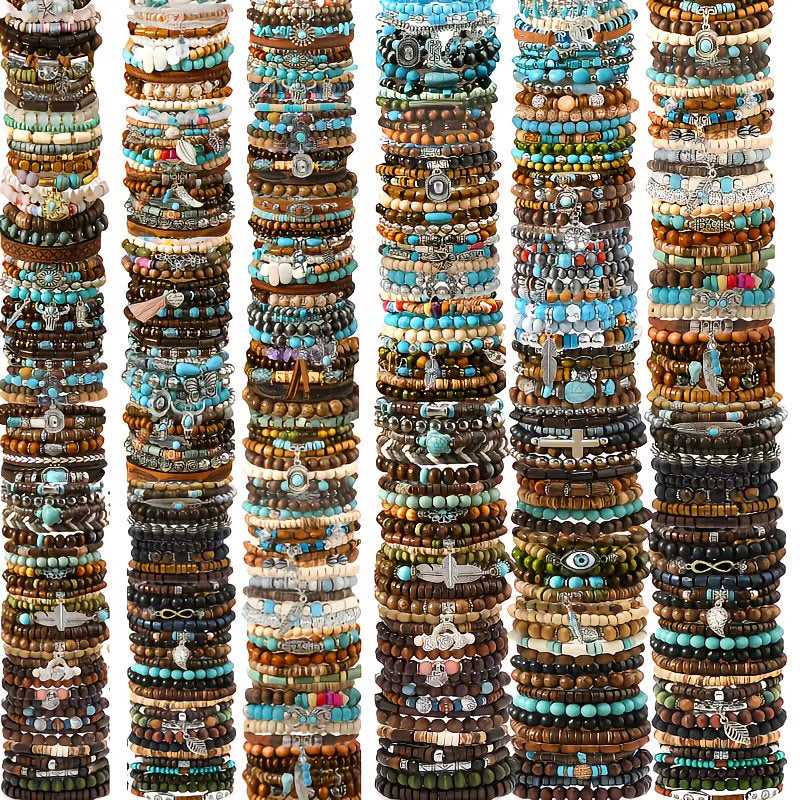 42pc Bohemian Wooden Bead Bracelet Mega-Set.