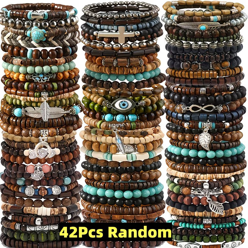 42pc Bohemian Wooden Bead Bracelet Mega-Set.