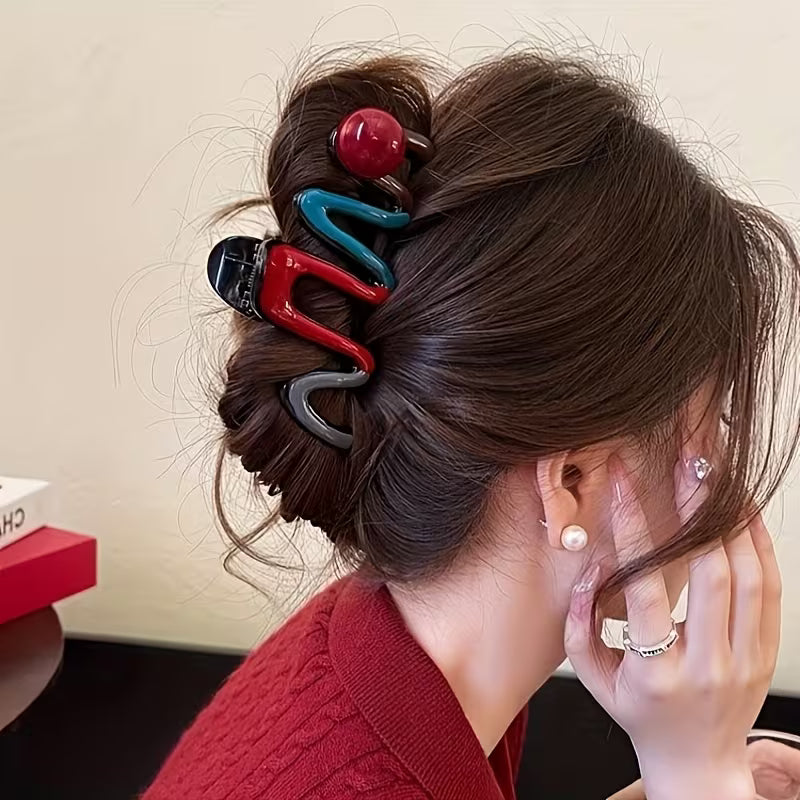 4 Large Hairpins in Designer Wavy Pearl Color Blocks.