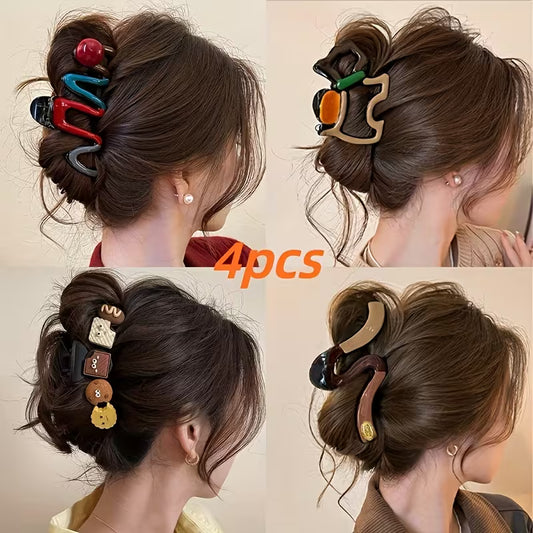4 Large Hairpins in Designer Wavy Pearl Color Blocks.
