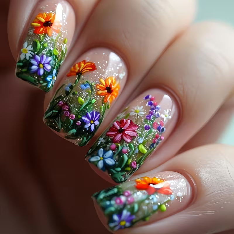 4 Sets of 96pcs Colorful Small Flower Fake Nail Sets.