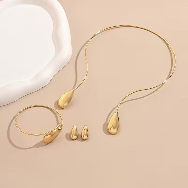 4pcs Elegant Geometric Glossy Drop Earrings, Bracelet and Necklace.