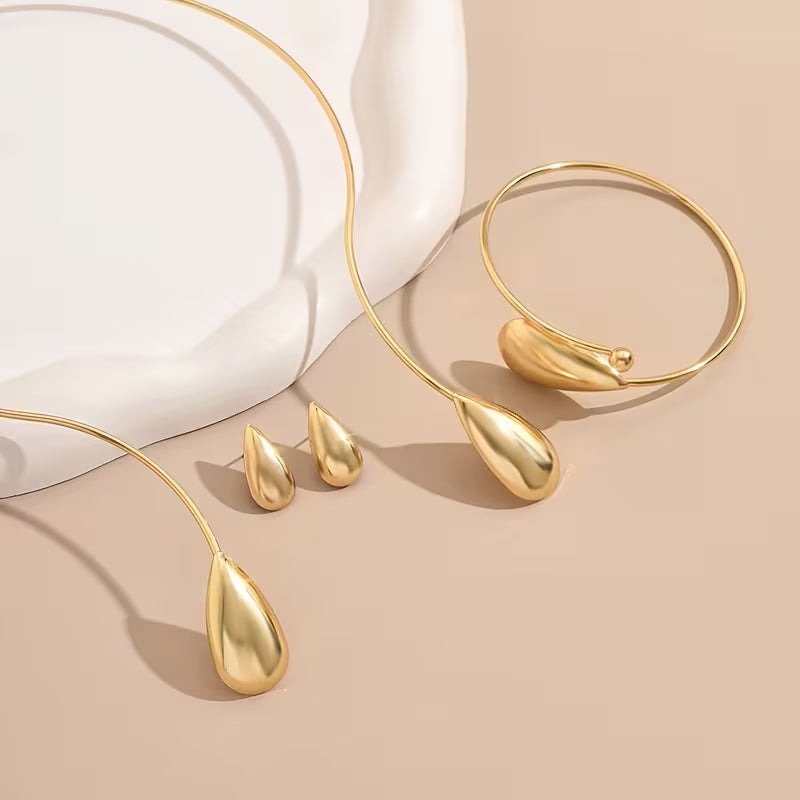 4pcs Elegant Geometric Glossy Drop Earrings, Bracelet and Necklace.