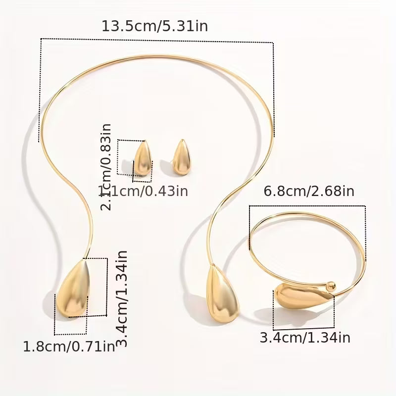 4pcs Elegant Geometric Glossy Drop Earrings, Bracelet and Necklace.