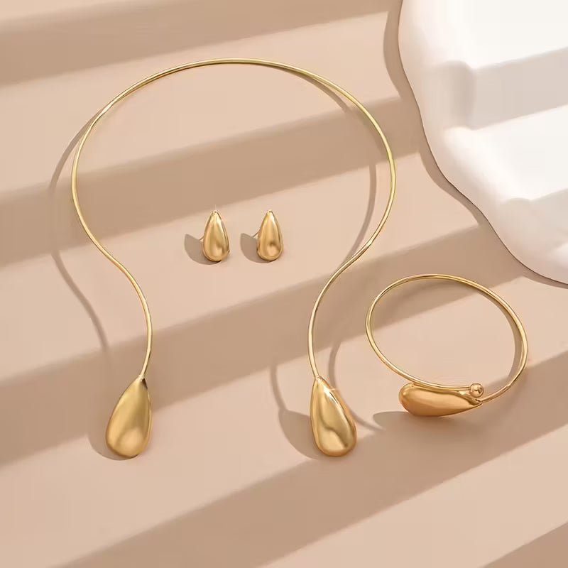 4pcs Elegant Geometric Glossy Drop Earrings, Bracelet and Necklace.