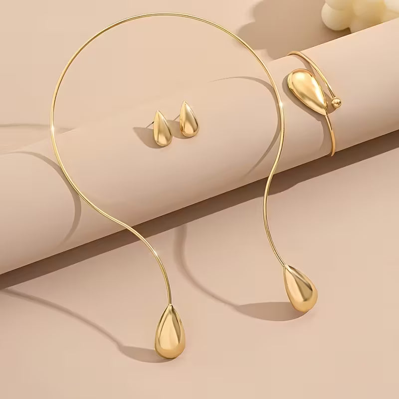 4pcs Elegant Geometric Glossy Drop Earrings, Bracelet and Necklace.