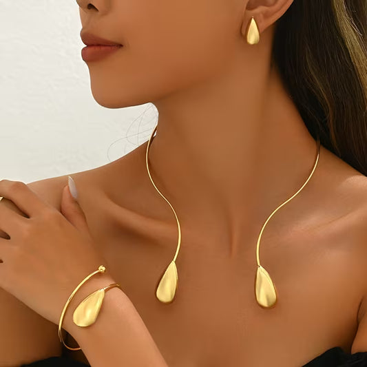 4pcs Elegant Geometric Glossy Drop Earrings, Bracelet and Necklace.