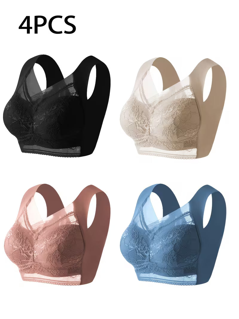 4pcs Mixed Color Lace Bras.
