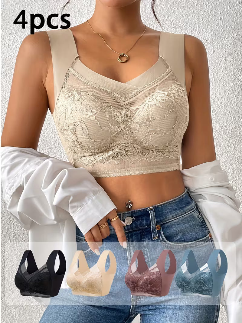 4pcs Mixed Color Lace Bras.