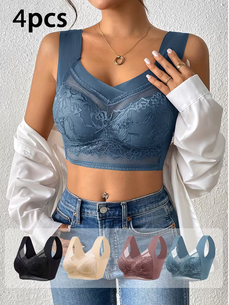4pcs Mixed Color Lace Bras.