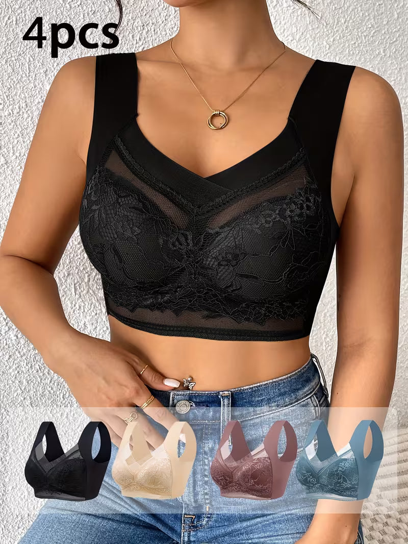 4pcs Mixed Color Lace Bras.