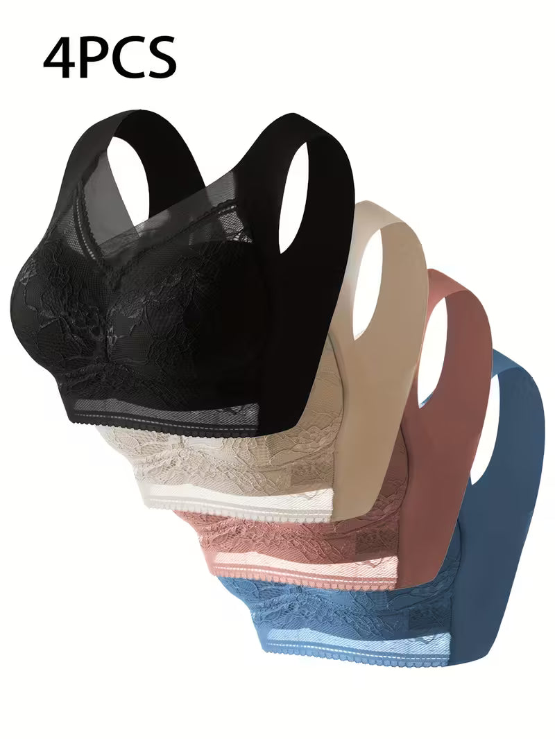 4pcs Mixed Color Lace Bras.