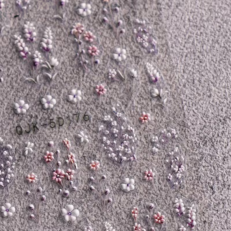 4pcs Purple Floral Nail Stickers Spring Summer 5D Embossed Acrylic Nail Decals Set.