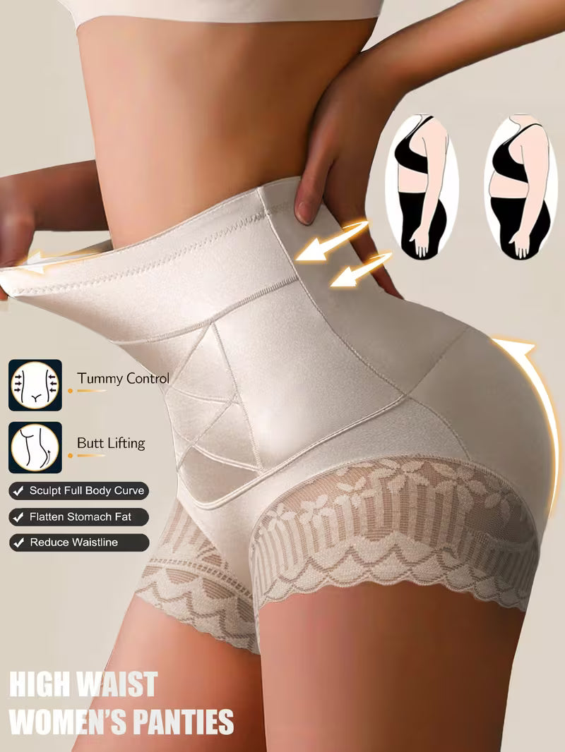 4pcs Solid Color High Waist Tummy Tuck Panties.