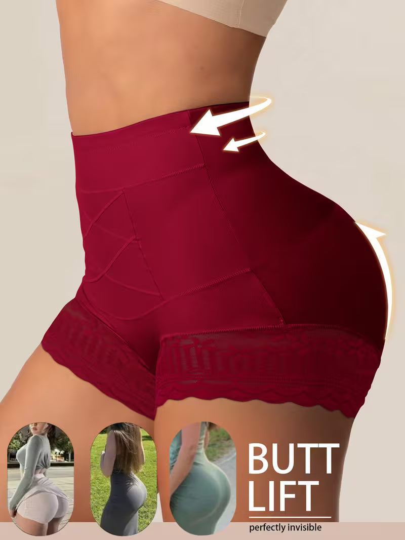 4pcs Solid Color High Waist Tummy Tuck Panties.