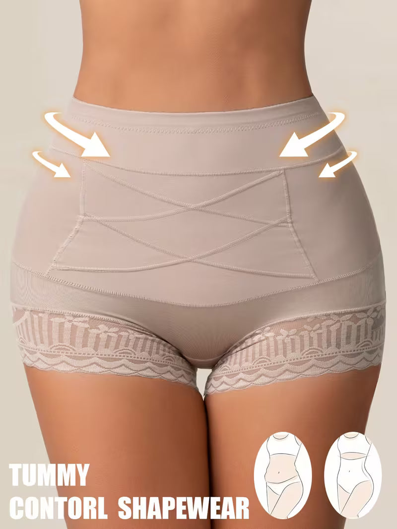 4pcs Solid Color High Waist Tummy Tuck Panties.
