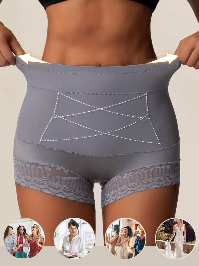 4pcs Solid Color High Waist Tummy Tuck Panties.