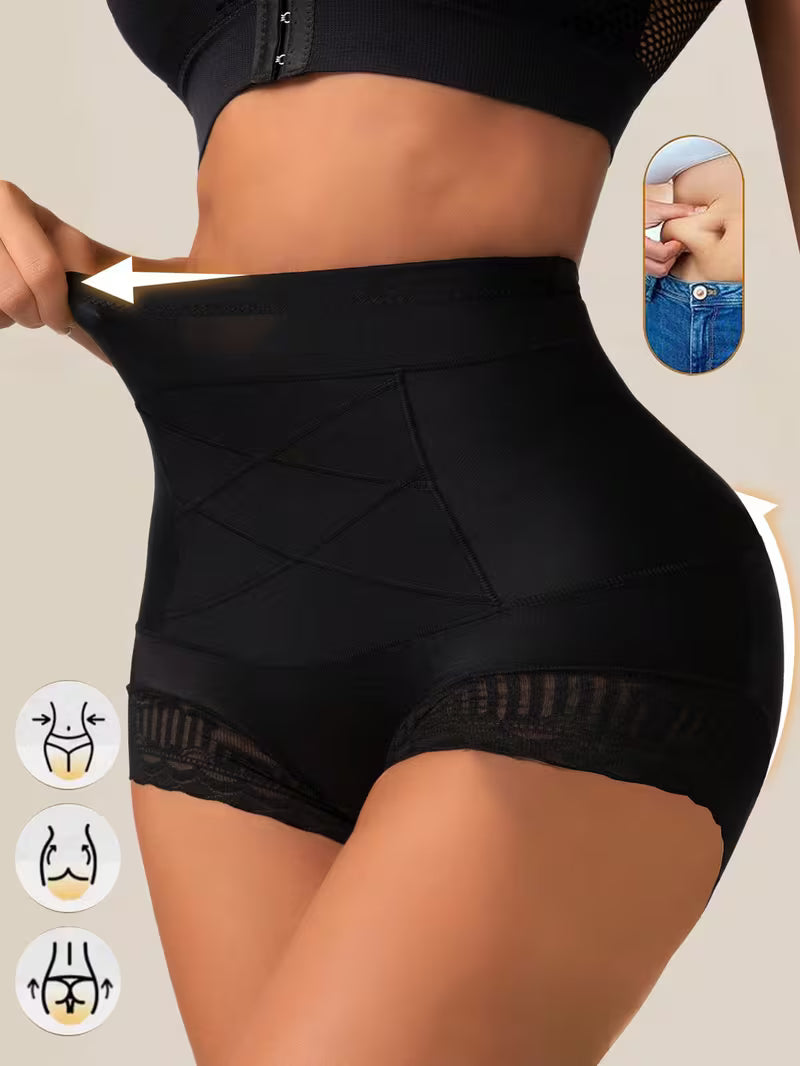 4pcs Solid Color High Waist Tummy Tuck Panties.