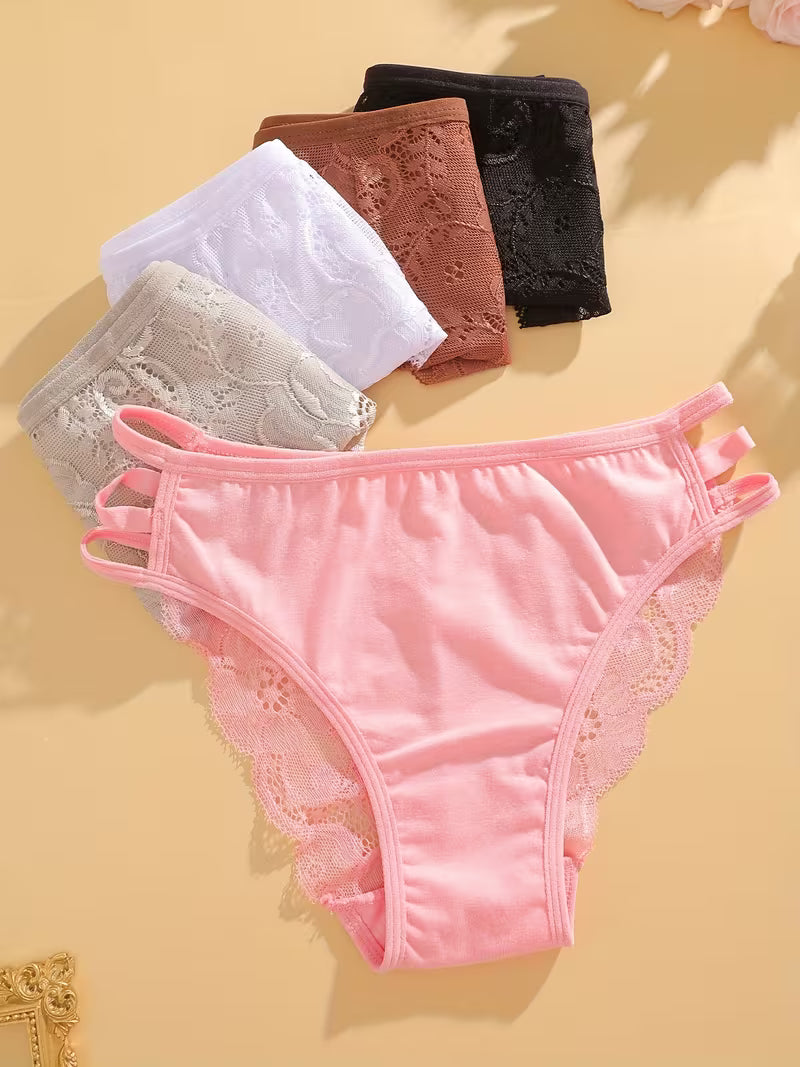 5-Pack Elegant Lace Patchwork Briefs.