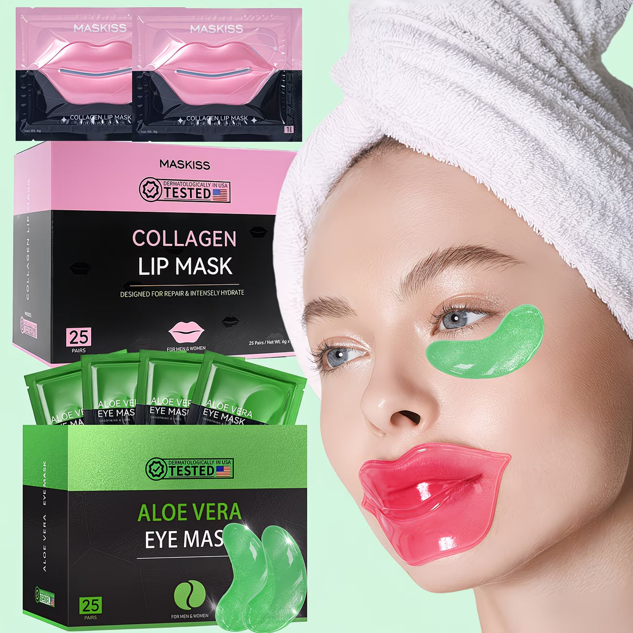 50-Pair Collagen & Caffeine Eye & Lip Mask Set.
