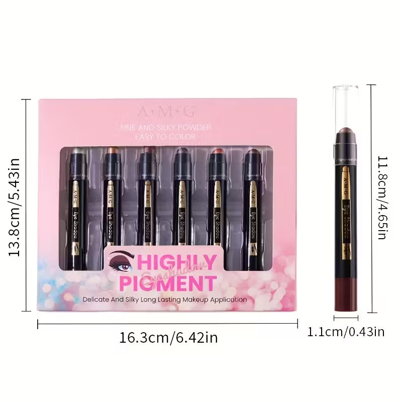 6-Color Coral & Metallic Shadow Pencil Set.