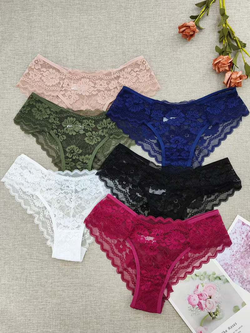 6-Pack Women’s Contrast Lace Bikini Panties.