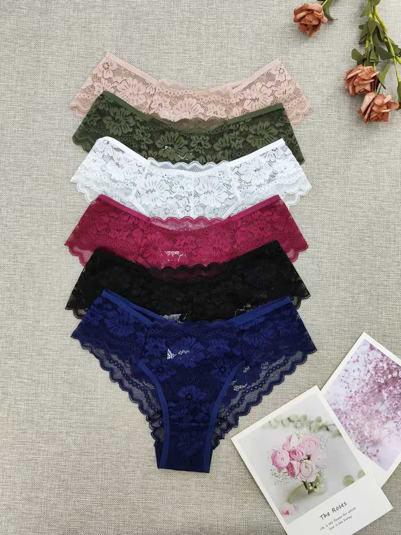 6-Pack Women’s Contrast Lace Bikini Panties.