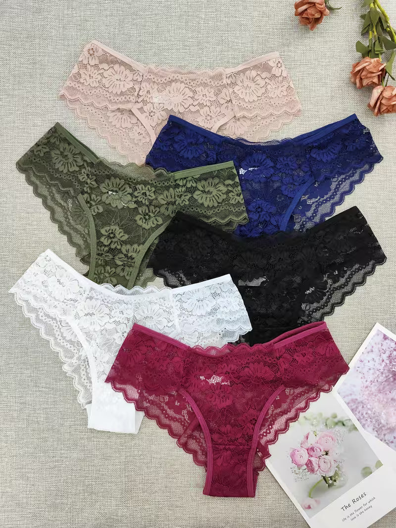 6-Pack Women’s Contrast Lace Bikini Panties.
