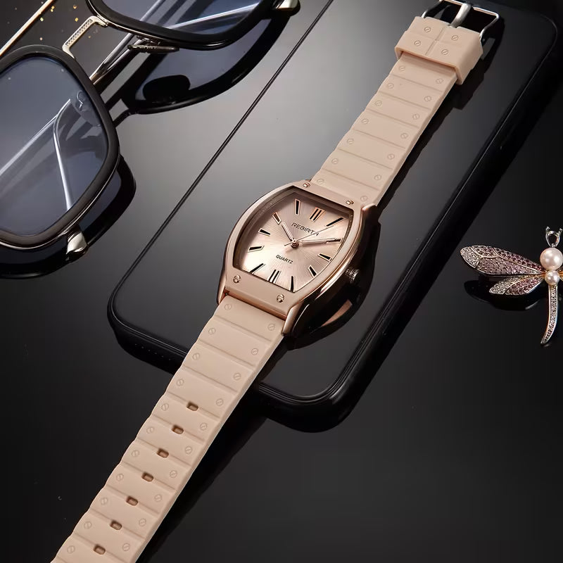 Barrel-Shaped Silicone Strap Quartz Watch.