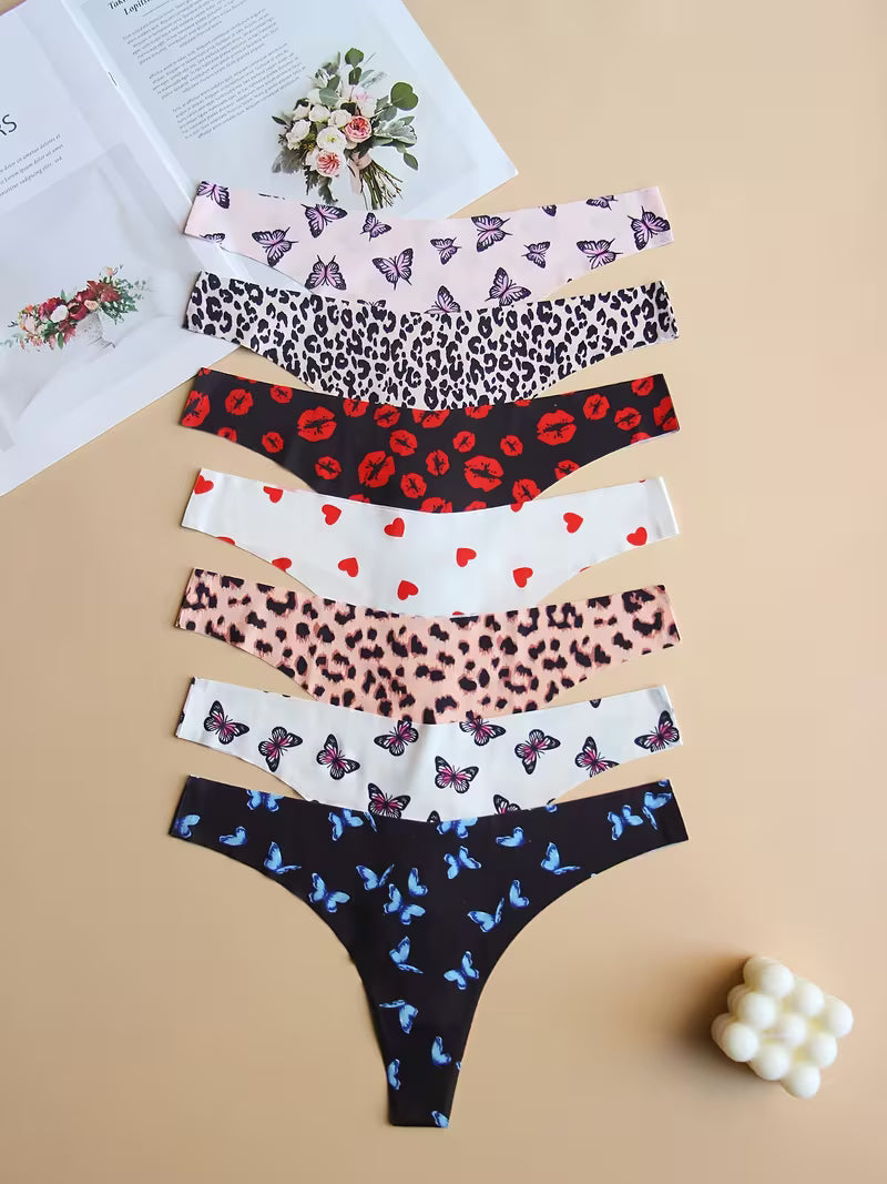 7pcs Graphic Print Seamless Thongs