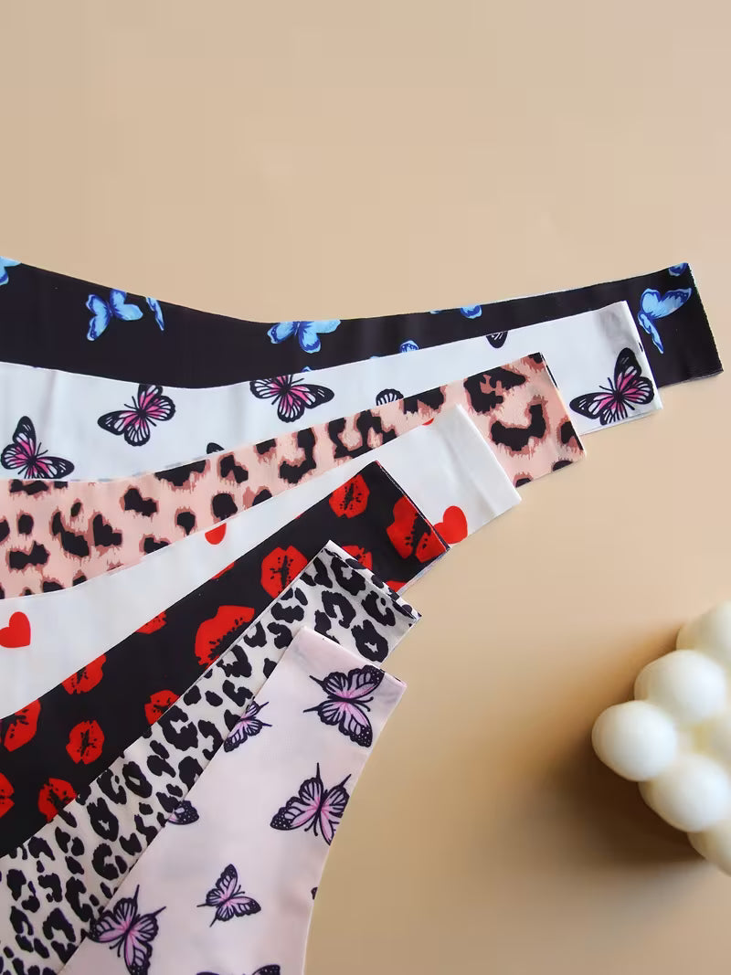 7pcs Graphic Print Seamless Thongs