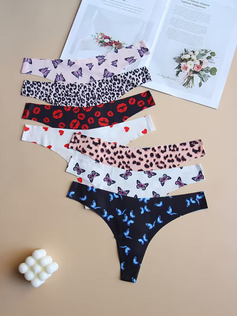 7pcs Graphic Print Seamless Thongs
