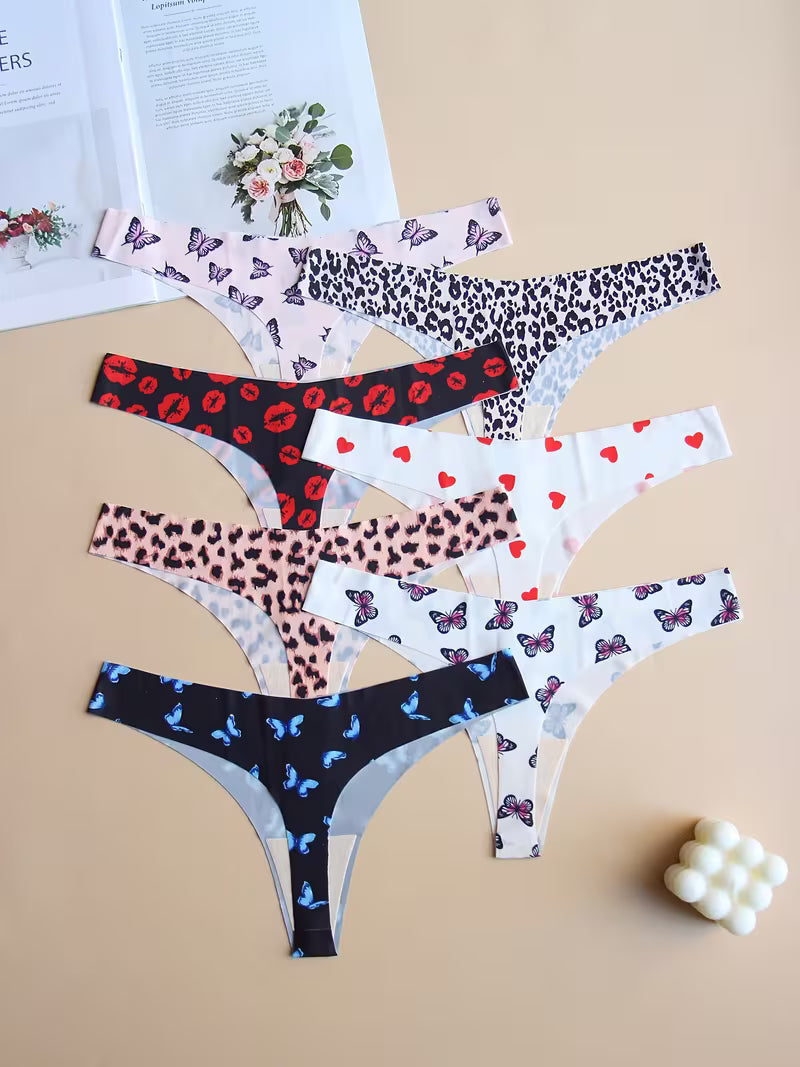 7pcs Graphic Print Seamless Thongs
