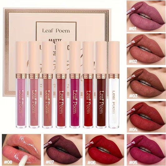8pcs Waterproof Matte Liquid Lipstick Set.