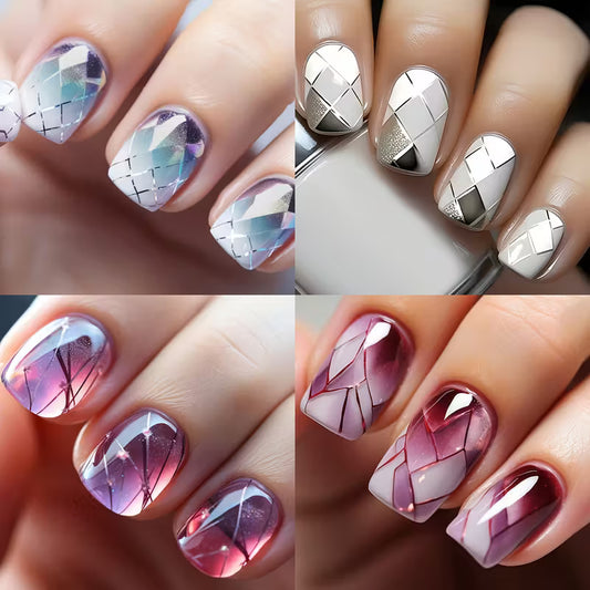 96pcs Short Geometric Square Ombre Press-On Nail Set.
