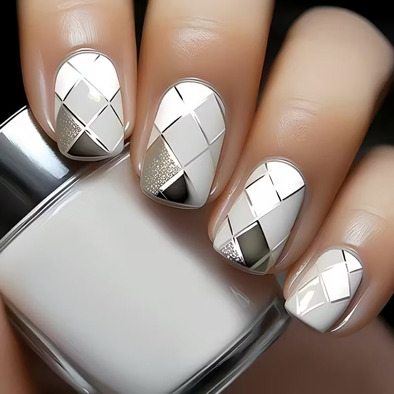 96pcs Short Geometric Square Ombre Press-On Nail Set.