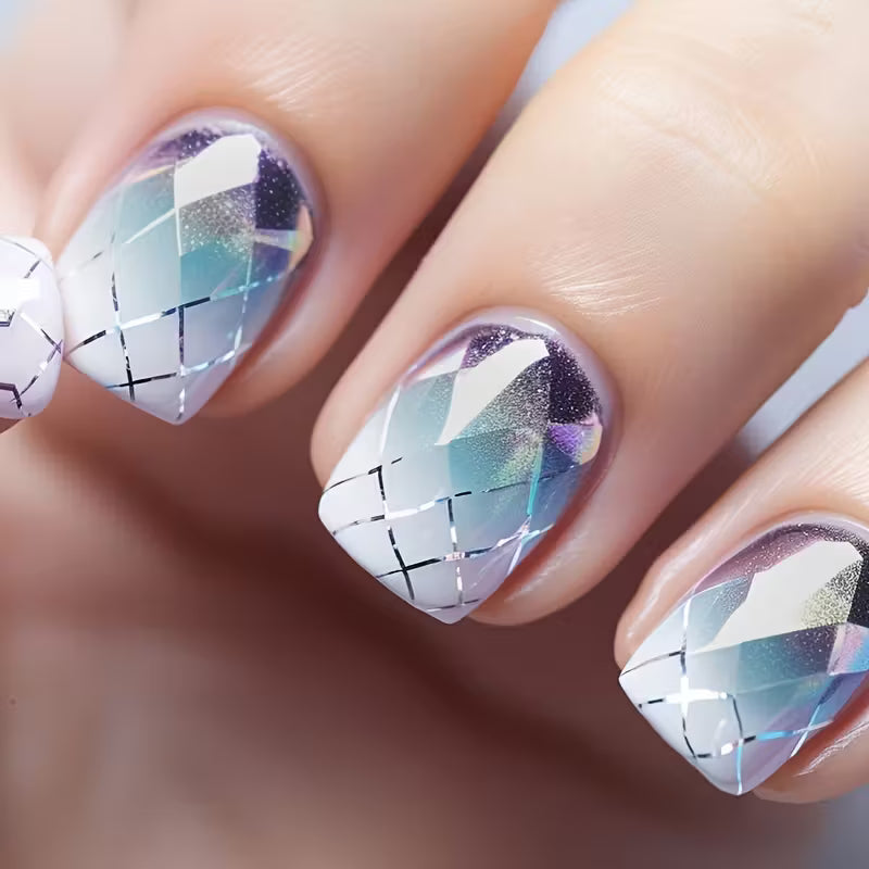 96pcs Short Geometric Square Ombre Press-On Nail Set.