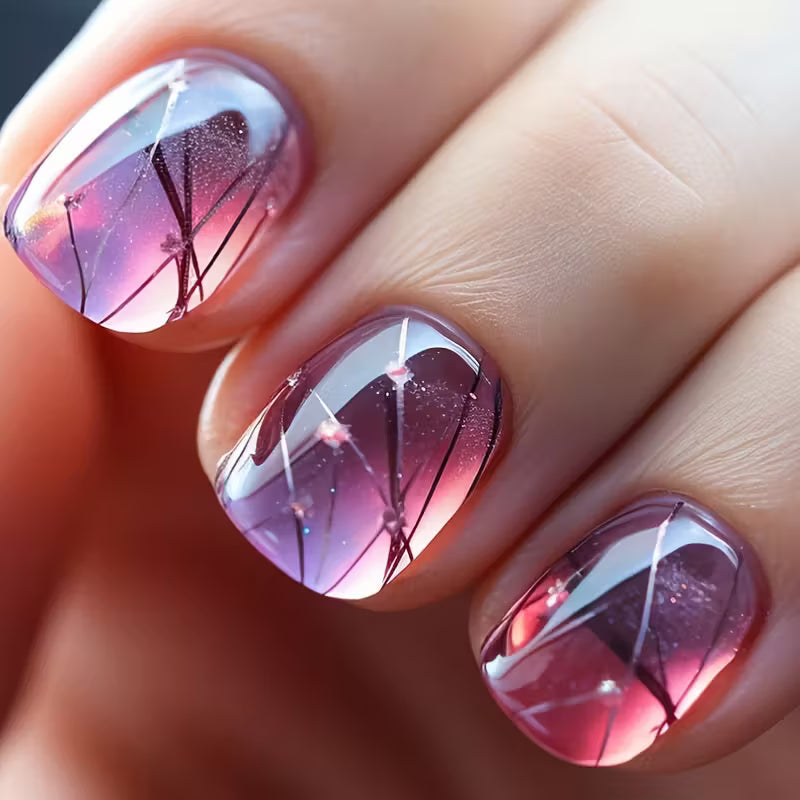 96pcs Short Geometric Square Ombre Press-On Nail Set.