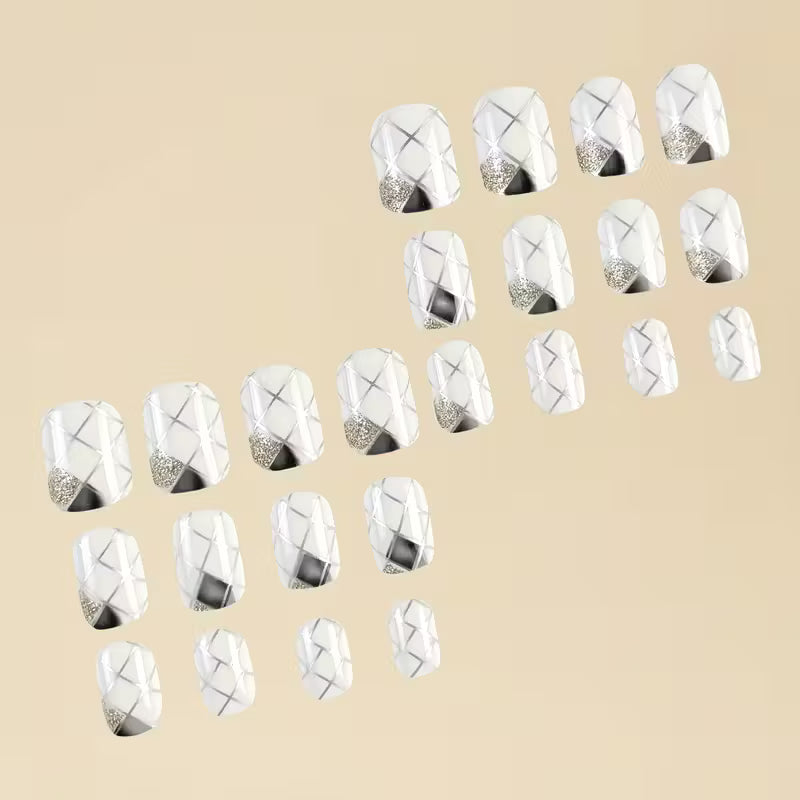 96pcs Short Geometric Square Ombre Press-On Nail Set.