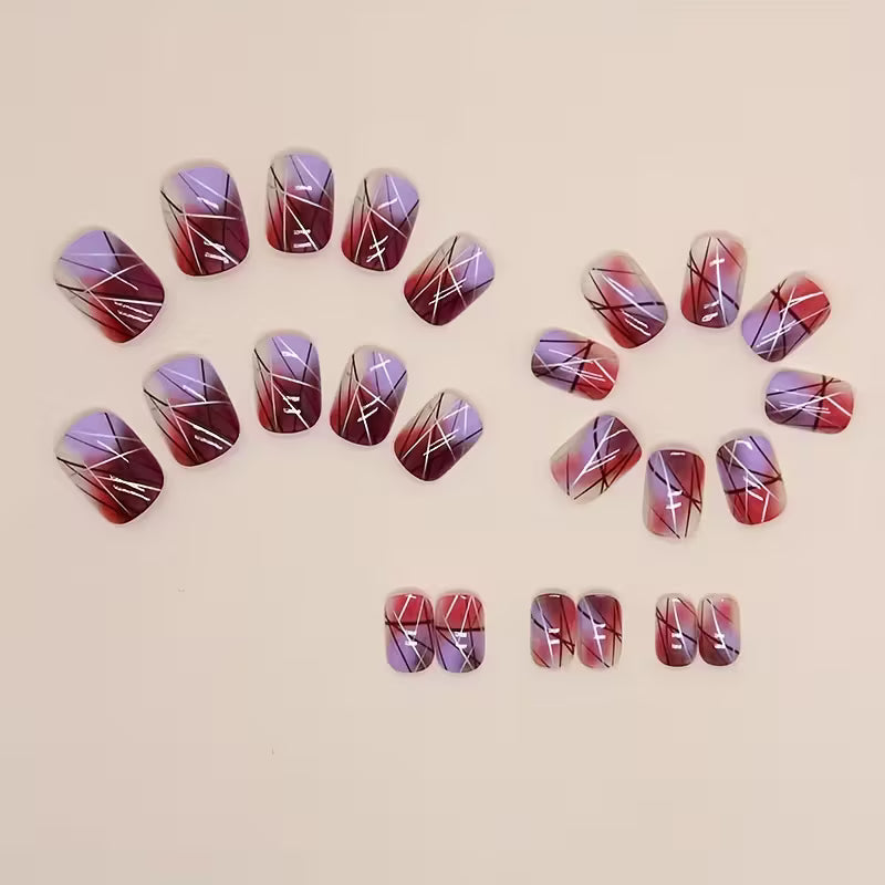 96pcs Short Geometric Square Ombre Press-On Nail Set.