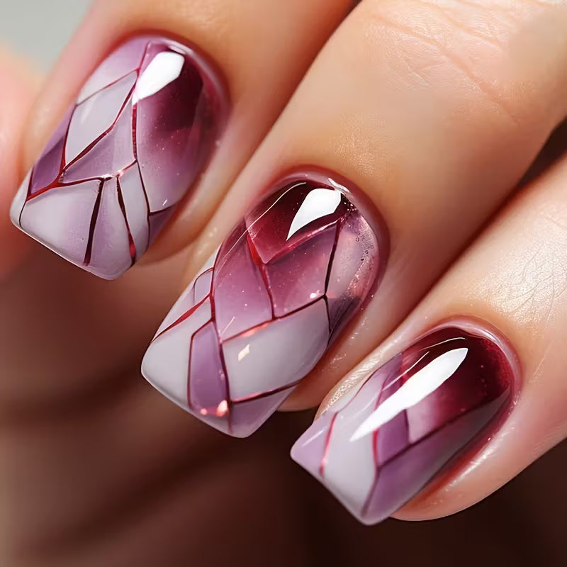 96pcs Short Geometric Square Ombre Press-On Nail Set.