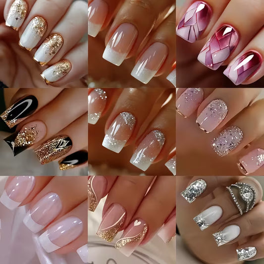 96pcs Short Square French-Style Press-On Nails.