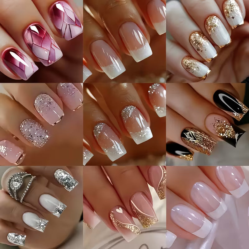 96pcs Short Square French-Style Press-On Nails.