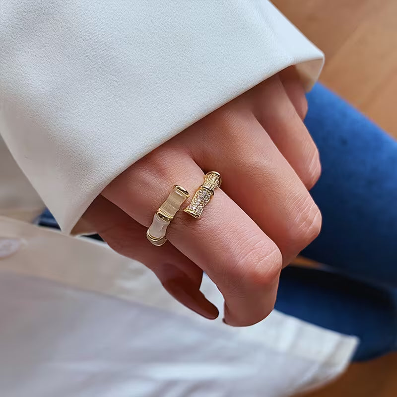 Alloy Geometric Bamboo Joint Cat's Eye Stone Rings.