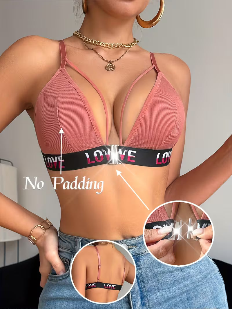 Alphabet Print Front-Clasp Push-Up Bras.