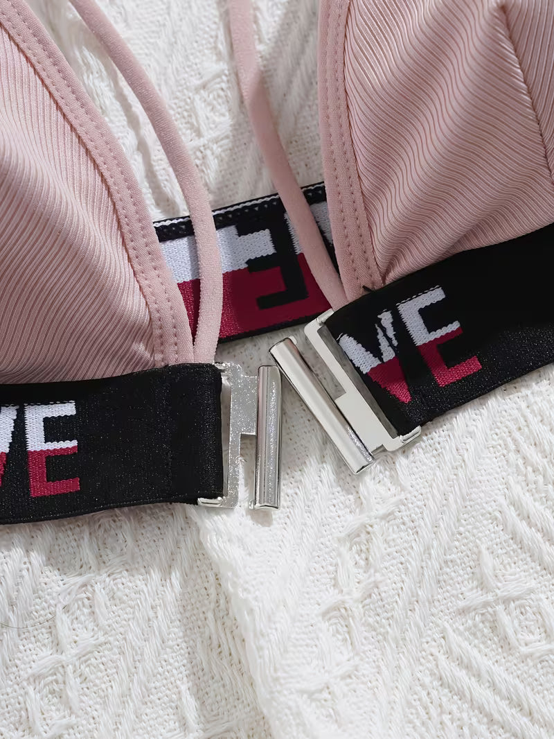 Alphabet Print Front-Clasp Push-Up Bras.