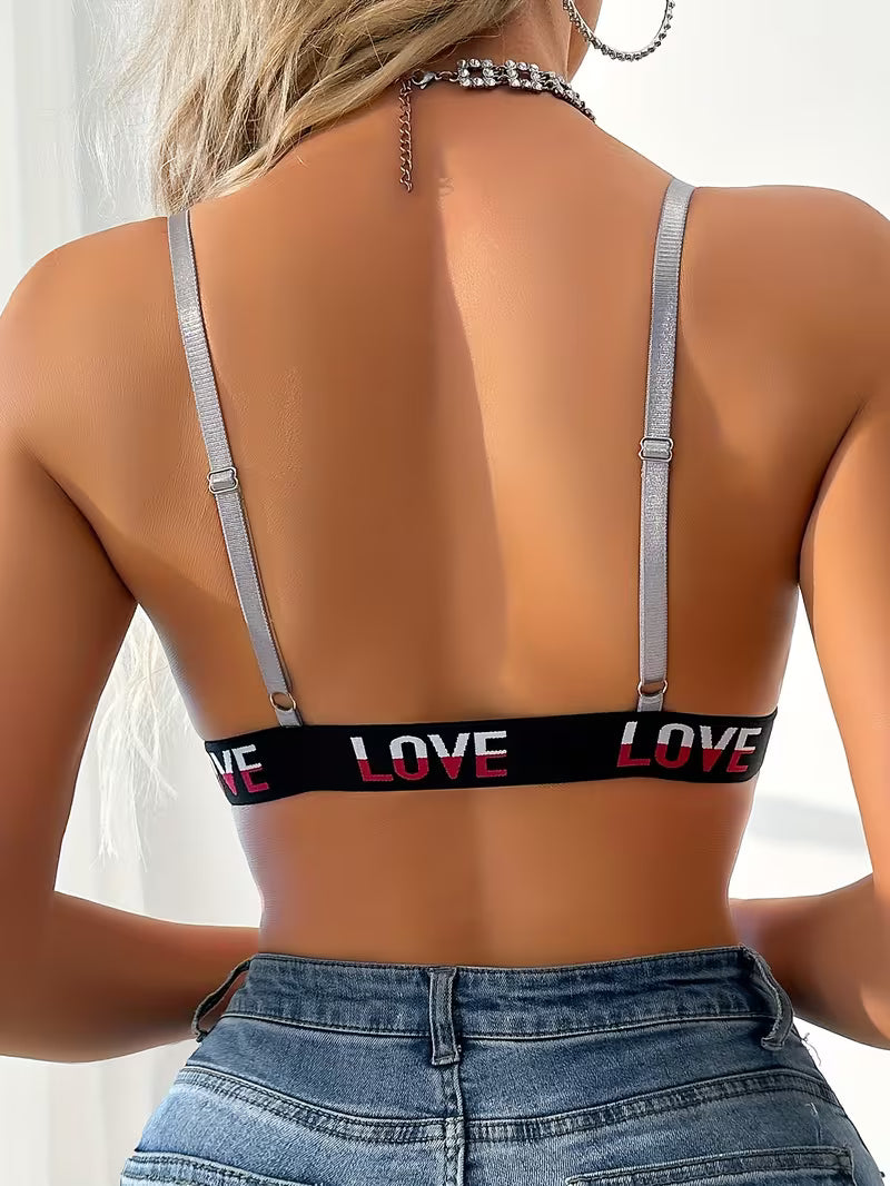 Alphabet Print Front-Clasp Push-Up Bras.