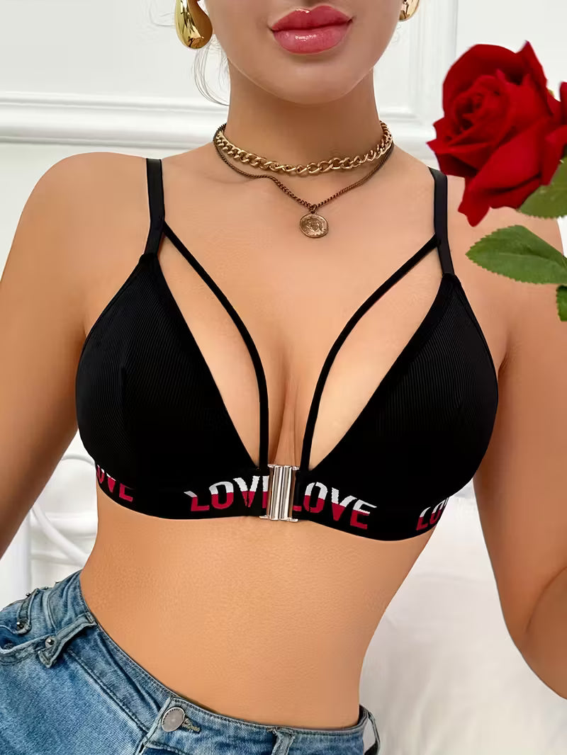 Alphabet Print Front-Clasp Push-Up Bras.