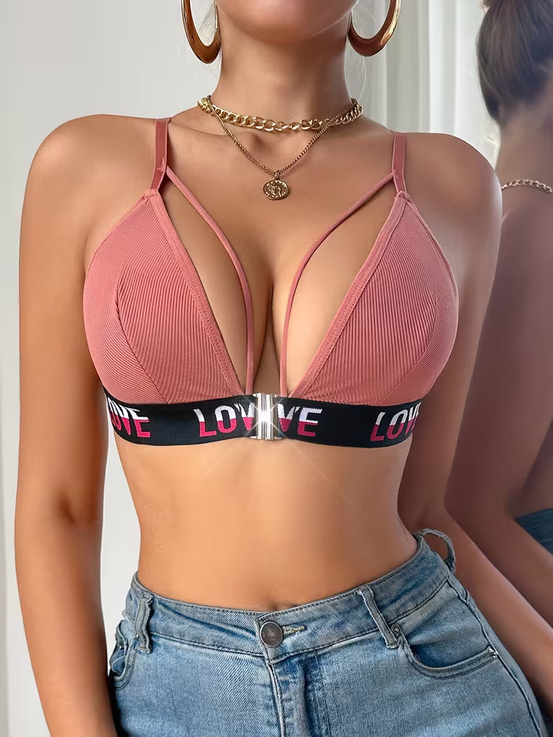 Alphabet Print Front-Clasp Push-Up Bras.